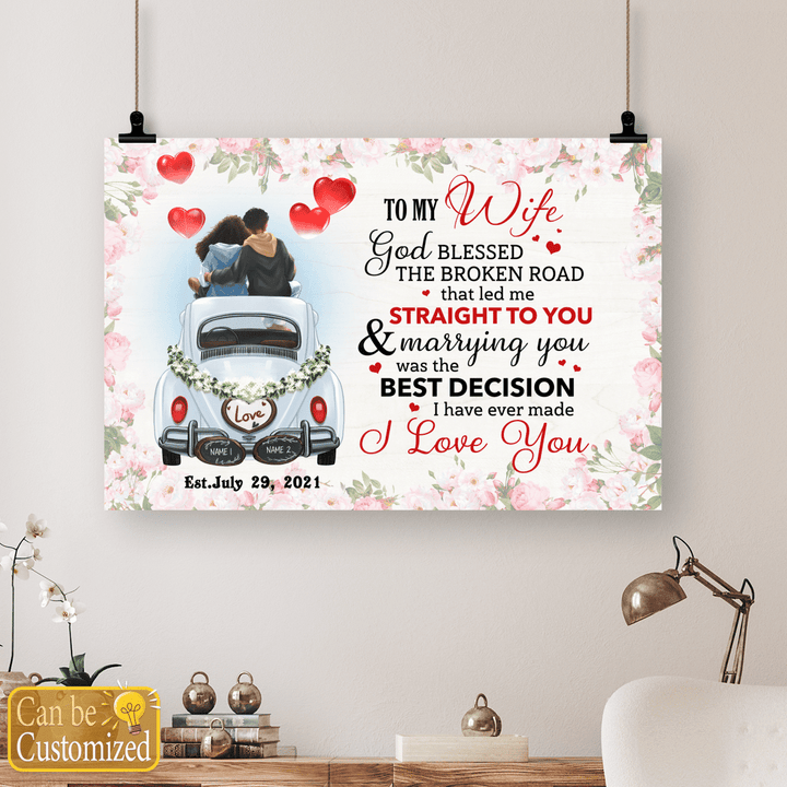 Personalized canvas for wife for loved God blessed the broken road canvas custom name custom clipart Valentine's day gift