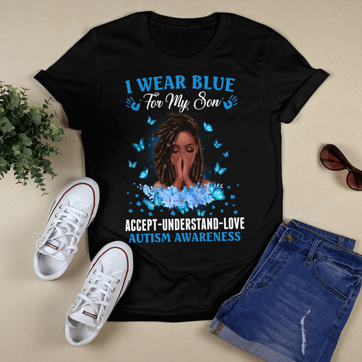 Autism awareness gifts i wear blue for my son autism awareness shirt