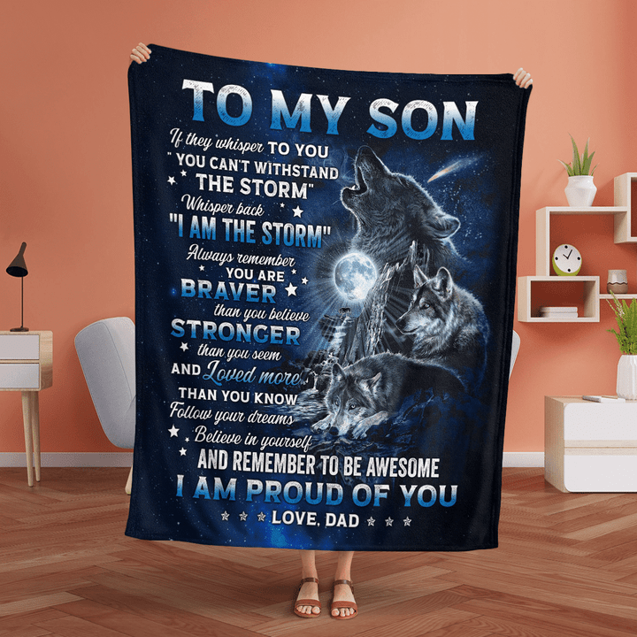 Blanket to my son wolf blanket gift for son from dad I am proud of you blanket