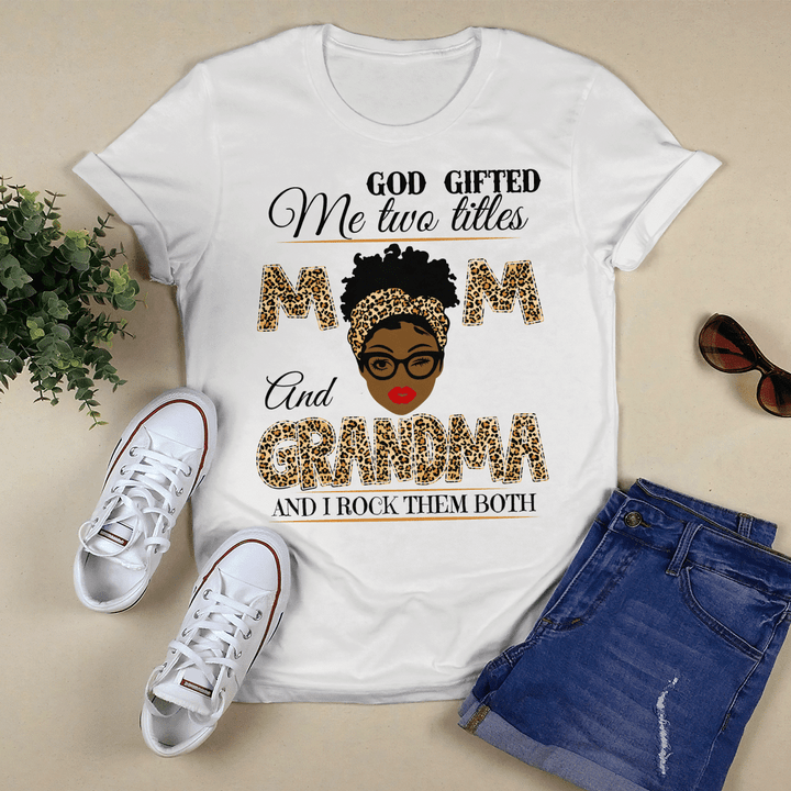 Mother's day shirt for mom grandma God gifted me two titles mom and grandma leopard shirt funny grandma shirt happy mother's day shirt