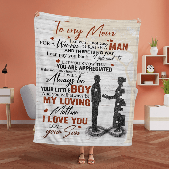 Mother's day blanket for mom it's not easy for a woman to raise a man blanket gift for mom from son happy mother's day blanket