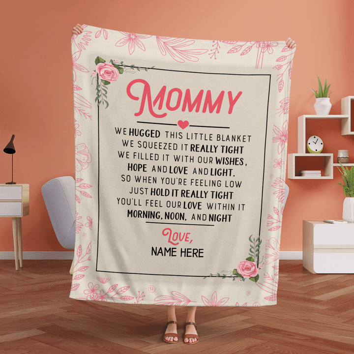 Mother's day personalized blanket for mommy hold it really tight you'll our love within it blanket gift for mom happy mother's day blanket