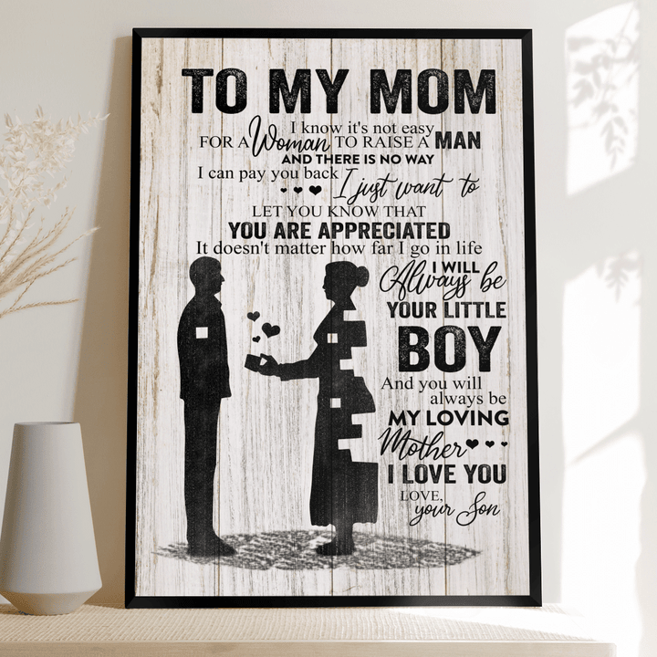 Mother's day canvas poster for mom it's not easy for woman to raise a man canvas poster gift for mom happy mother's day wall art