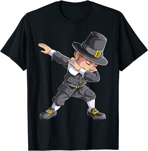 Dabbing Pilgrim Boy Happy Thanksgiving Day Gifts Kids Men T-Shirt