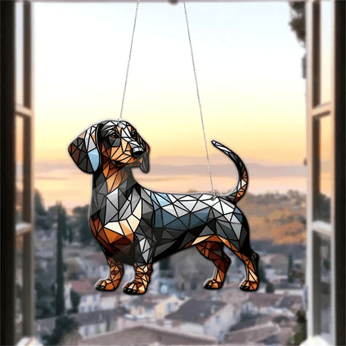 1pc Dachshund Stained Glass Window Hanging Suncatcher Room Home Decor Housewarming Gift Garden Wreath Dog Sign acrylic decor