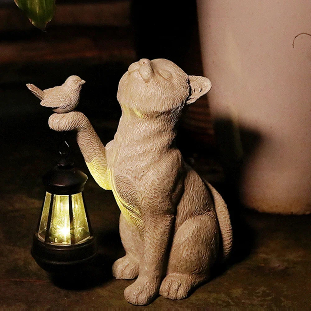 Solar Cat Garden Statue With LED Lantern – Waterproof Outdoor Decor, Auto-Charging, 8-Hour Night Light, Resin Figurine