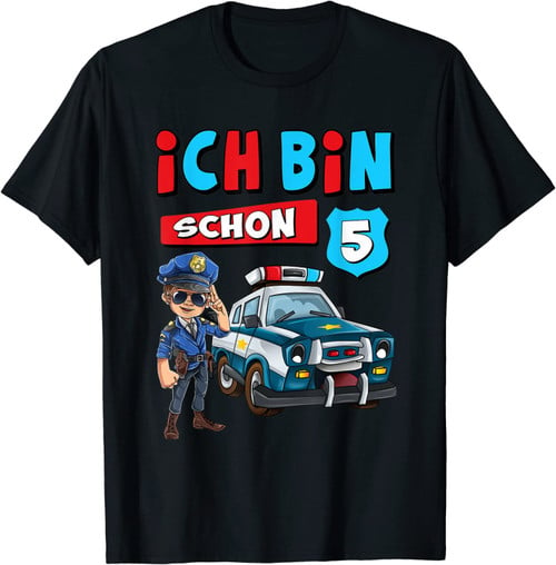 Ich Bin 5 Jahre T-Shirt Jungen Polizei Auto Geschenk T-Shirt