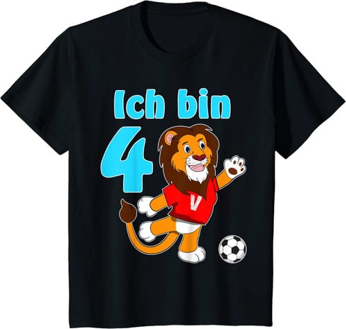 Kinder 4. Geburtstag Junge Fußball Löwe Ich Bin 4 Jahre Geschenk T-Shirt