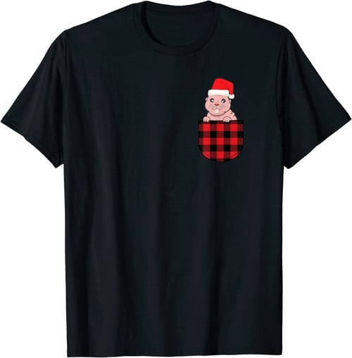 Weihnachten Nacktmull In Brusttasche Süße Christmas Ratte T-Shirt
