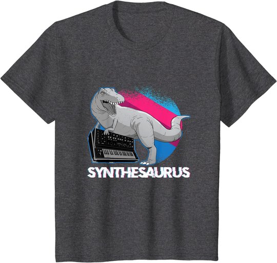 Synth Analog Vaporwave T Rex - Synthesaurus Synthesizer T-Shirt