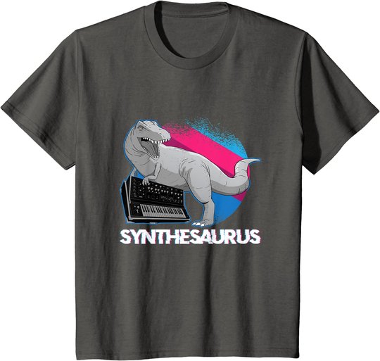 Synth Analog Vaporwave T Rex - Synthesaurus Synthesizer T-Shirt
