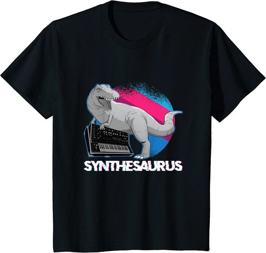 Synth Analog Vaporwave T Rex - Synthesaurus Synthesizer T-Shirt