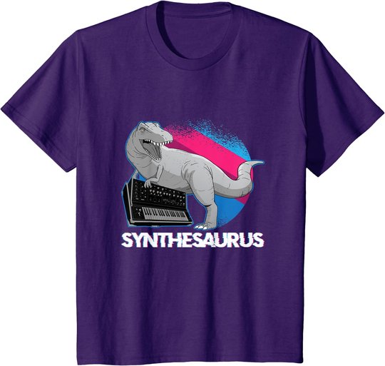 Synth Analog Vaporwave T Rex - Synthesaurus Synthesizer T-Shirt
