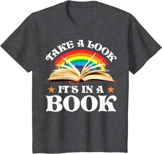 Reading Vintage Retro Rainbow - Take A Look It's In A Book T-Shirt