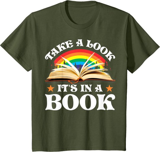 Reading Vintage Retro Rainbow - Take A Look It's In A Book T-Shirt
