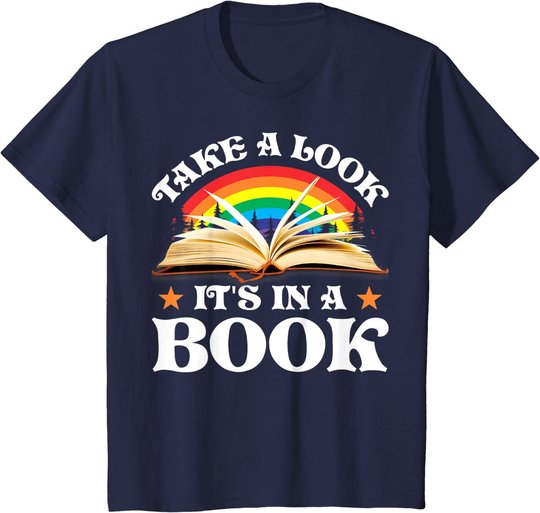 Reading Vintage Retro Rainbow - Take A Look It's In A Book T-Shirt