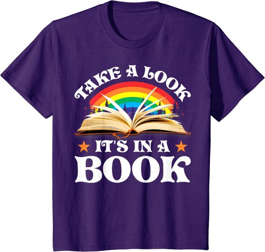 Reading Vintage Retro Rainbow - Take A Look It's In A Book T-Shirt