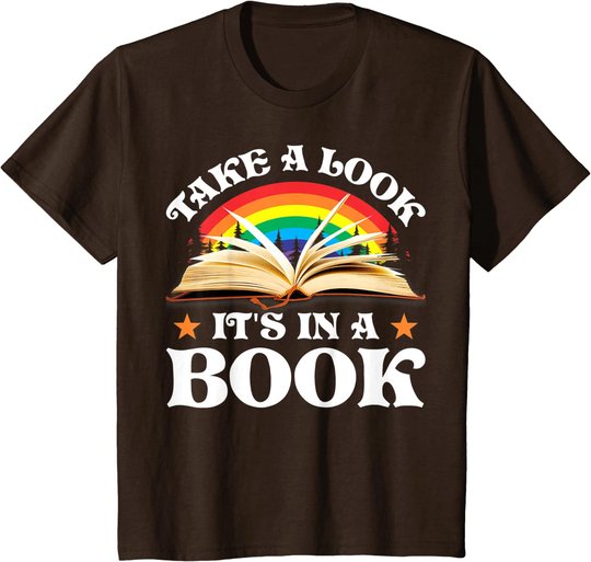 Reading Vintage Retro Rainbow - Take A Look It's In A Book T-Shirt