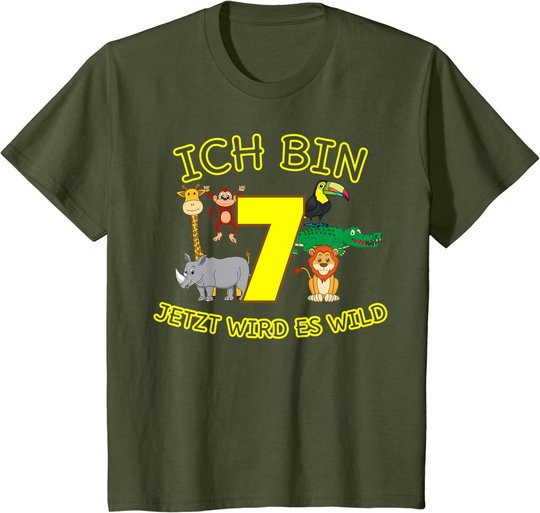 Kinder Zoo 7.Geburtstag Kind 7 Jahre Junge Mädchen Tiere Geschenk T-Shirt