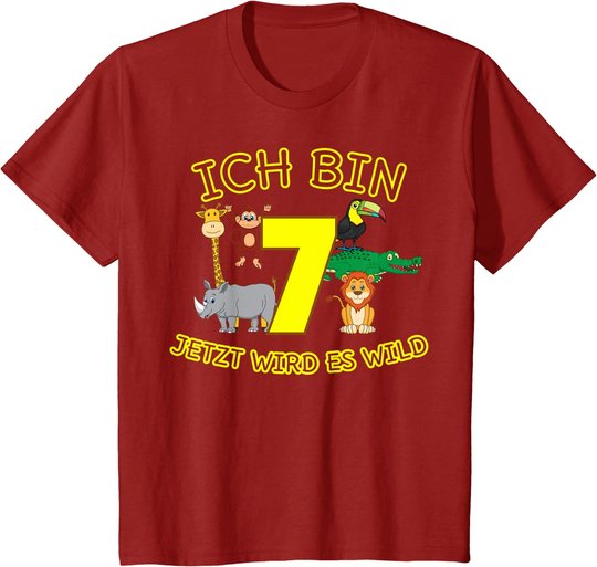 Kinder Zoo 7.Geburtstag Kind 7 Jahre Junge Mädchen Tiere Geschenk T-Shirt