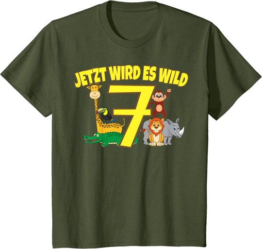 Kinder Zoo 7.Geburtstag Kind 7 Jahre Junge Mädchen Safari Geschenk T-Shirt