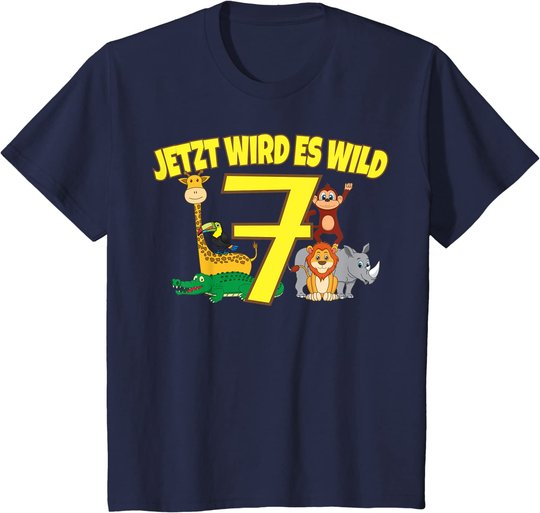 Kinder Zoo 7.Geburtstag Kind 7 Jahre Junge Mädchen Safari Geschenk T-Shirt