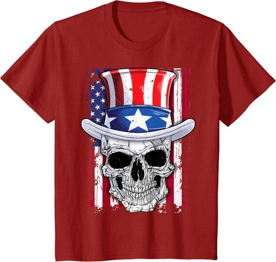 Skull 4th Of July Uncle Sam Kids Boys Girls American Flag T-Shirt