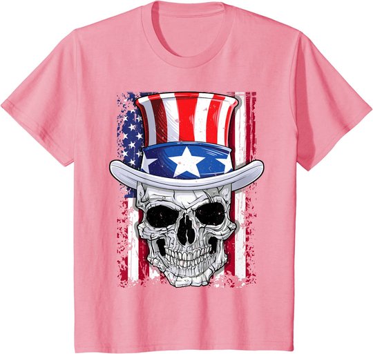 Skull 4th Of July Uncle Sam Kids Boys Girls American Flag T-Shirt