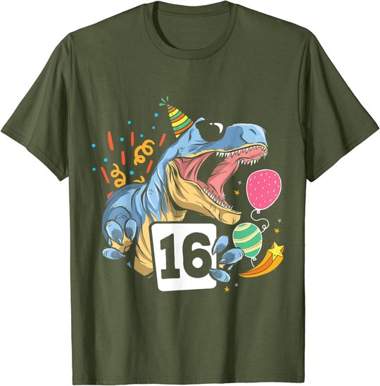 Dinosaurier 16. Geburtstag Jungen Mädchen 16 Jahre Dino T-Shirt