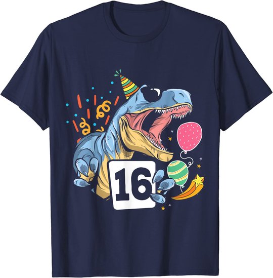 Dinosaurier 16. Geburtstag Jungen Mädchen 16 Jahre Dino T-Shirt