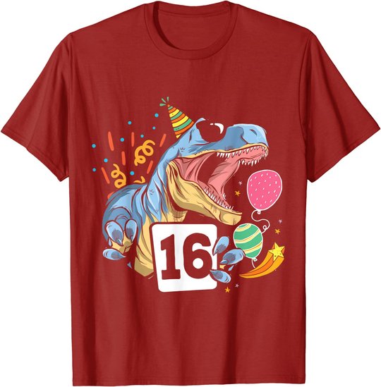 Dinosaurier 16. Geburtstag Jungen Mädchen 16 Jahre Dino T-Shirt