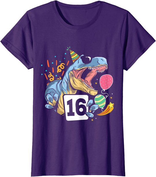 Dinosaurier 16. Geburtstag Jungen Mädchen 16 Jahre Dino T-Shirt