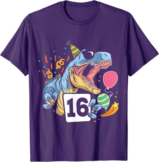 Dinosaurier 16. Geburtstag Jungen Mädchen 16 Jahre Dino T-Shirt