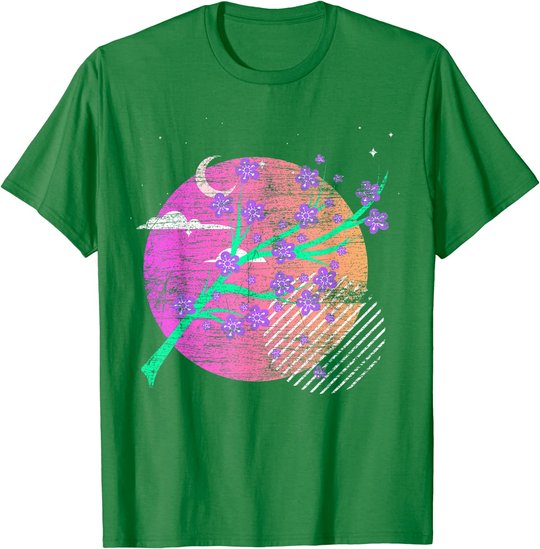 Synthwave Sakura Vaporwave Japan Kirschblüten T-Shirt