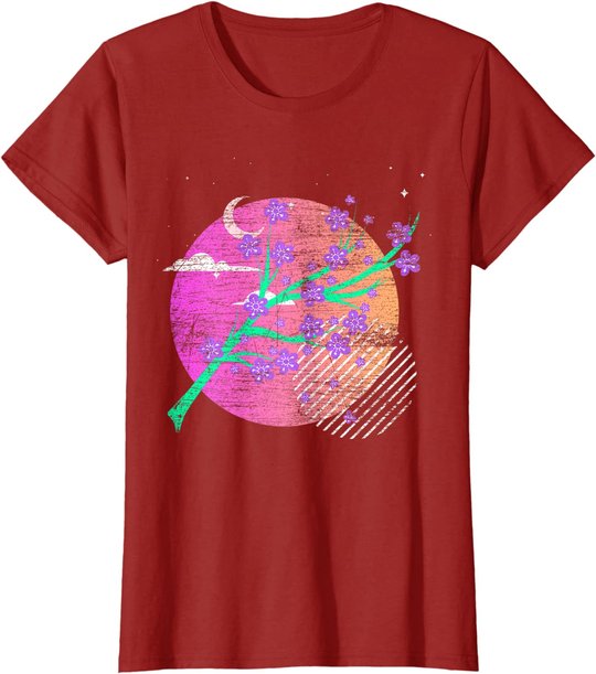 Synthwave Sakura Vaporwave Japan Kirschblüten T-Shirt