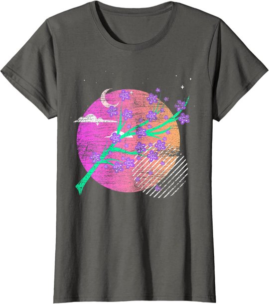 Synthwave Sakura Vaporwave Japan Kirschblüten T-Shirt