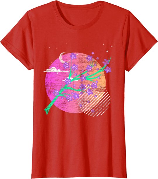 Synthwave Sakura Vaporwave Japan Kirschblüten T-Shirt