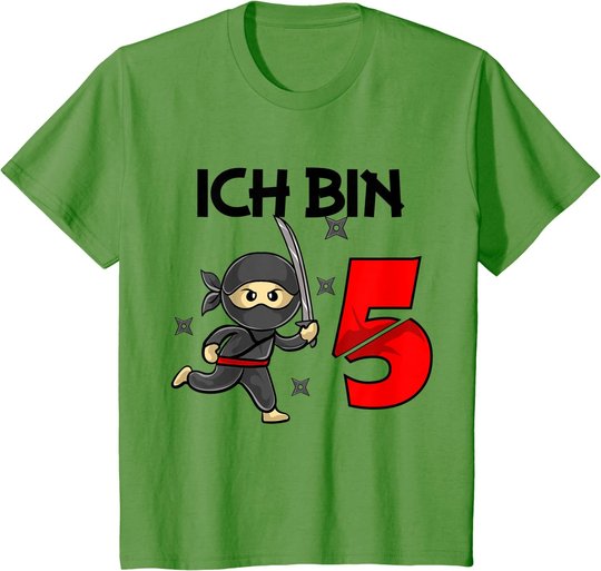Kinder 5. Geburtstag Junge Mädchen Ninja Samurai 5 Jahre Geschenk T-Shirt