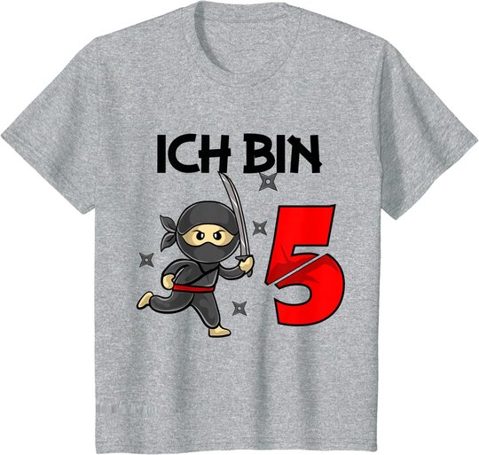 Kinder 5. Geburtstag Junge Mädchen Ninja Samurai 5 Jahre Geschenk T-Shirt