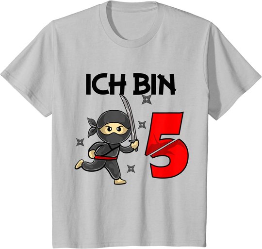 Kinder 5. Geburtstag Junge Mädchen Ninja Samurai 5 Jahre Geschenk T-Shirt