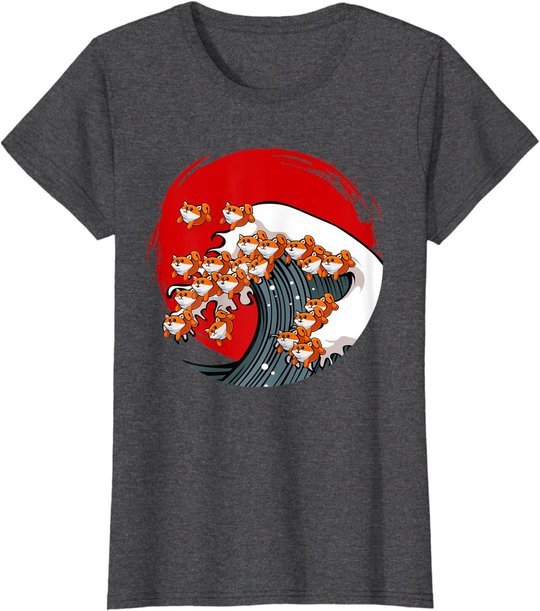 Kanagawa Große Welle Japanische Kunst Hundeliebhaber Akita T-Shirt