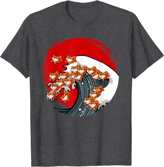 Kanagawa Große Welle Japanische Kunst Hundeliebhaber Akita T-Shirt
