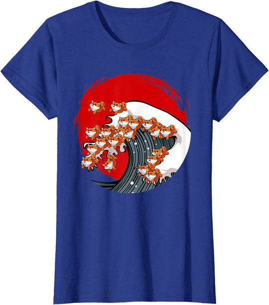 Kanagawa Große Welle Japanische Kunst Hundeliebhaber Akita T-Shirt