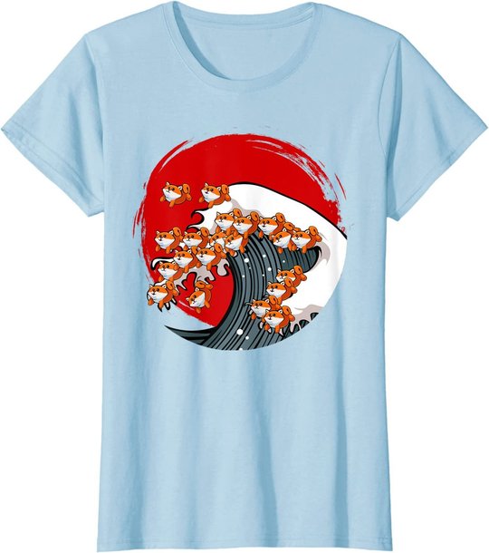 Kanagawa Große Welle Japanische Kunst Hundeliebhaber Akita T-Shirt