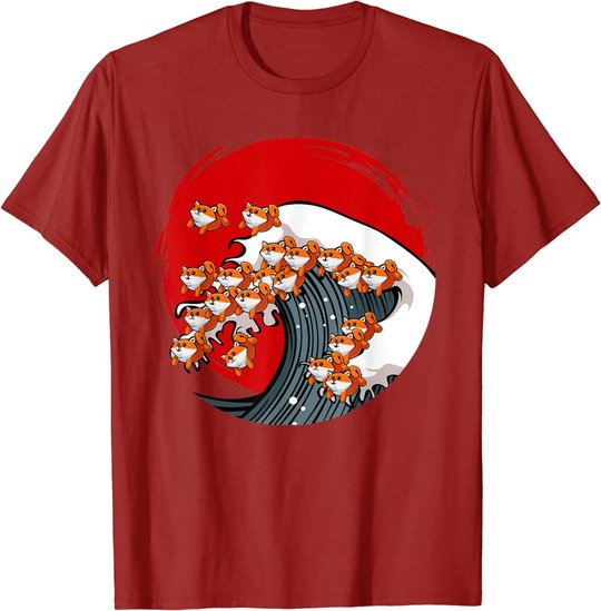Kanagawa Große Welle Japanische Kunst Hundeliebhaber Akita T-Shirt