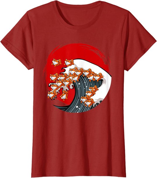 Kanagawa Große Welle Japanische Kunst Hundeliebhaber Akita T-Shirt