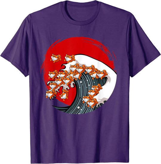 Kanagawa Große Welle Japanische Kunst Hundeliebhaber Akita T-Shirt