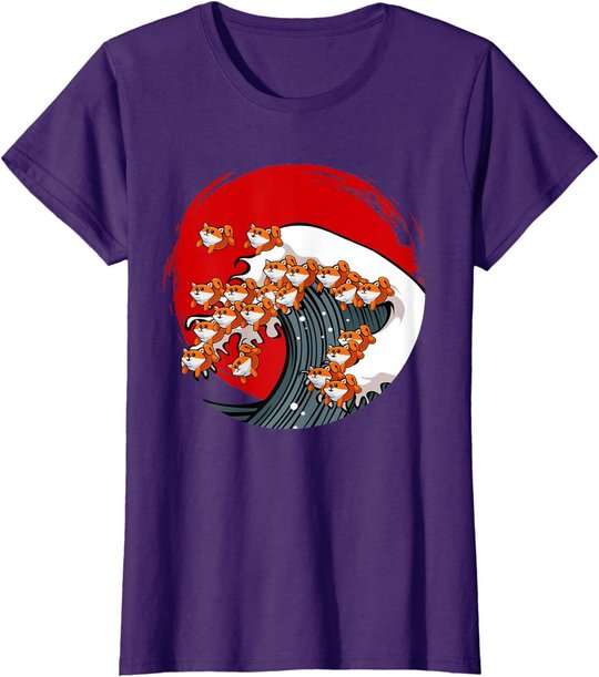 Kanagawa Große Welle Japanische Kunst Hundeliebhaber Akita T-Shirt