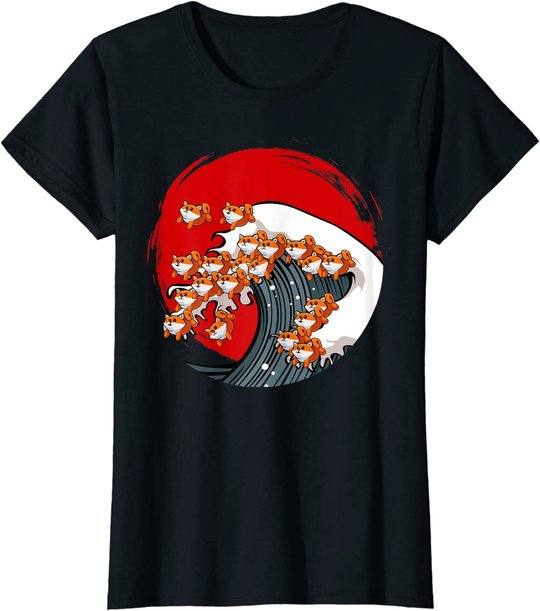 Kanagawa Große Welle Japanische Kunst Hundeliebhaber Akita T-Shirt