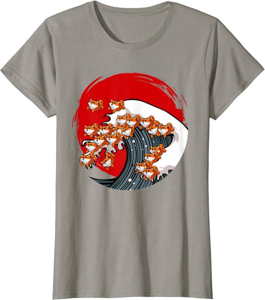 Kanagawa Große Welle Japanische Kunst Hundeliebhaber Akita T-Shirt